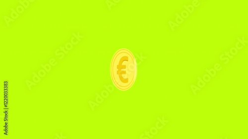 3D gold coin with Euro sign flipping a coin and spinning motion graphic, Euro currency isolated on green screen chroma key background 4K video.