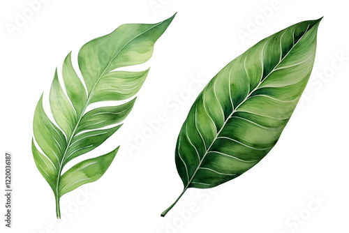 Beautiful Botanical Watercolor Illustration of Tropical Leaves photo