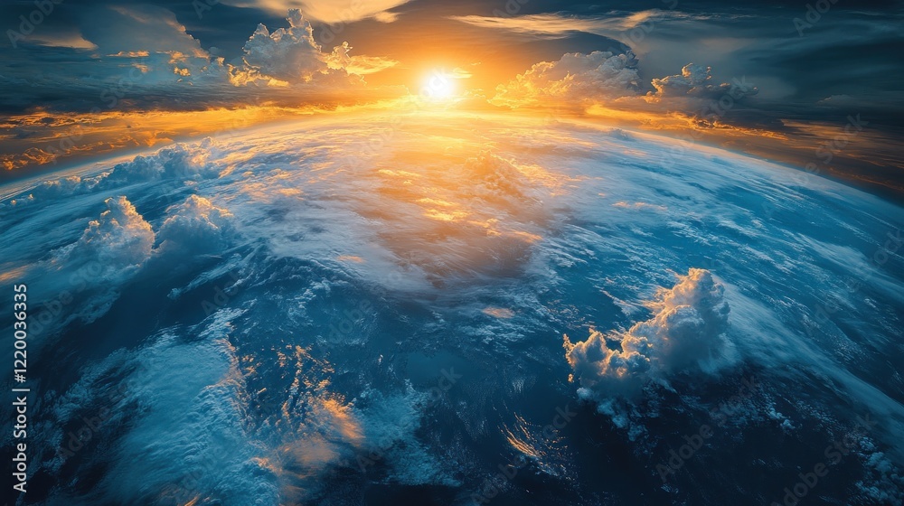 Fototapeta premium Majestic Sunrise over Earth: A Breathtaking View of Our Planet
