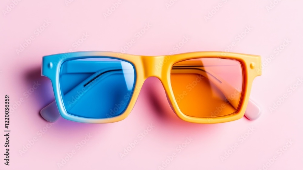 Colorful 3D glasses on a pink background. Generative AI Colorful 3D glasses on a pink background. Generative AI