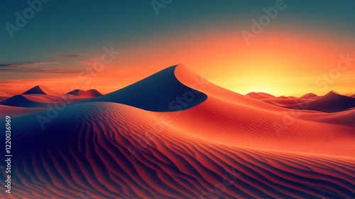 Minimalist Desert Sunset: Serene Sand Dunes and Bold Outlines photo