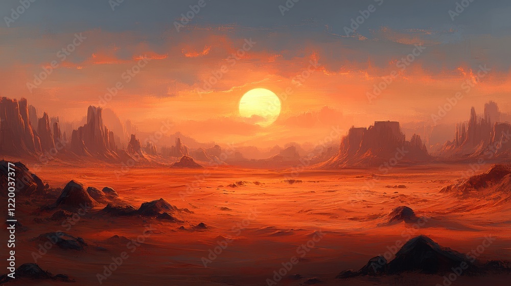 Tranquil Sunset in the Desert - Minimalist Concept Art of Dramatic Sand Dunes with Serene Atmosphere Tranquil Sunset in the Desert - Minimalist Concept Art of Dramatic Sand Dunes with Serene Atmosphere