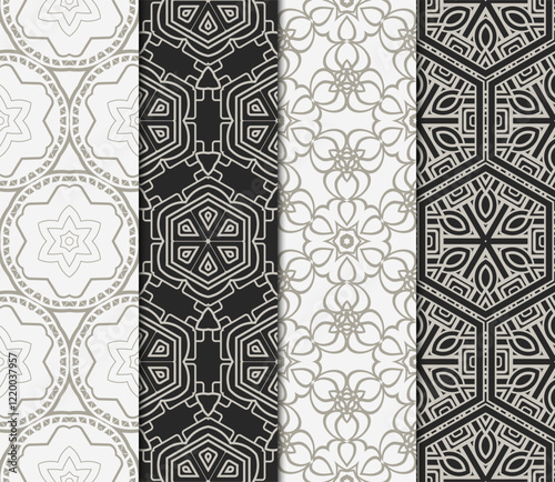 set of Seamless texture of floral ornament. Vector illustration. For the interior design, printing, web and textile