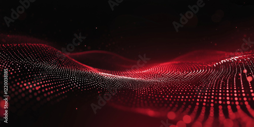 Abstract red digital background with white lights and black circular shapes
