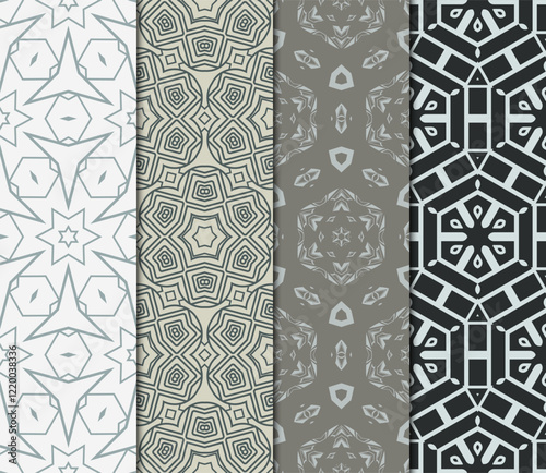 set of 4 beautiful geometric seamless pattern of different geometric shapes. vector illustration.