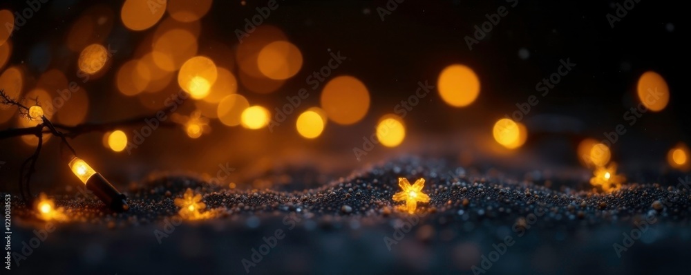 Naklejka premium Neon Christmas lights in yellow color on black background with snowflakes, christmas, festive