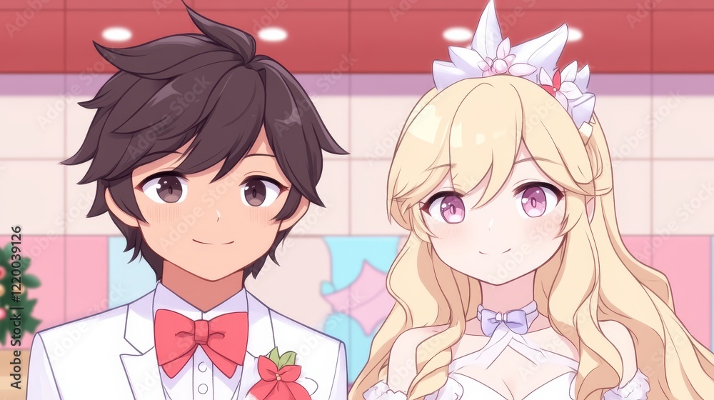 Anime Couple Wedding Day Celebration Illustration Anime Couple Wedding Day Celebration Illustration