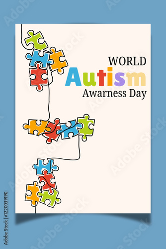 World Autism Awareness Day with multicolor puzzle pieaces. Banner or background vector illustration design template. Psychological concept of Autistic children.