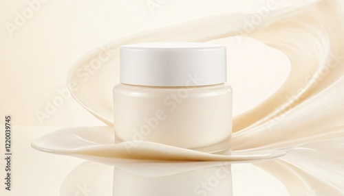 Face Cream Cosmetic Moisturizer Jar Lotion in Opened Container Liquid Facial Mask Swirl Body Cream photo