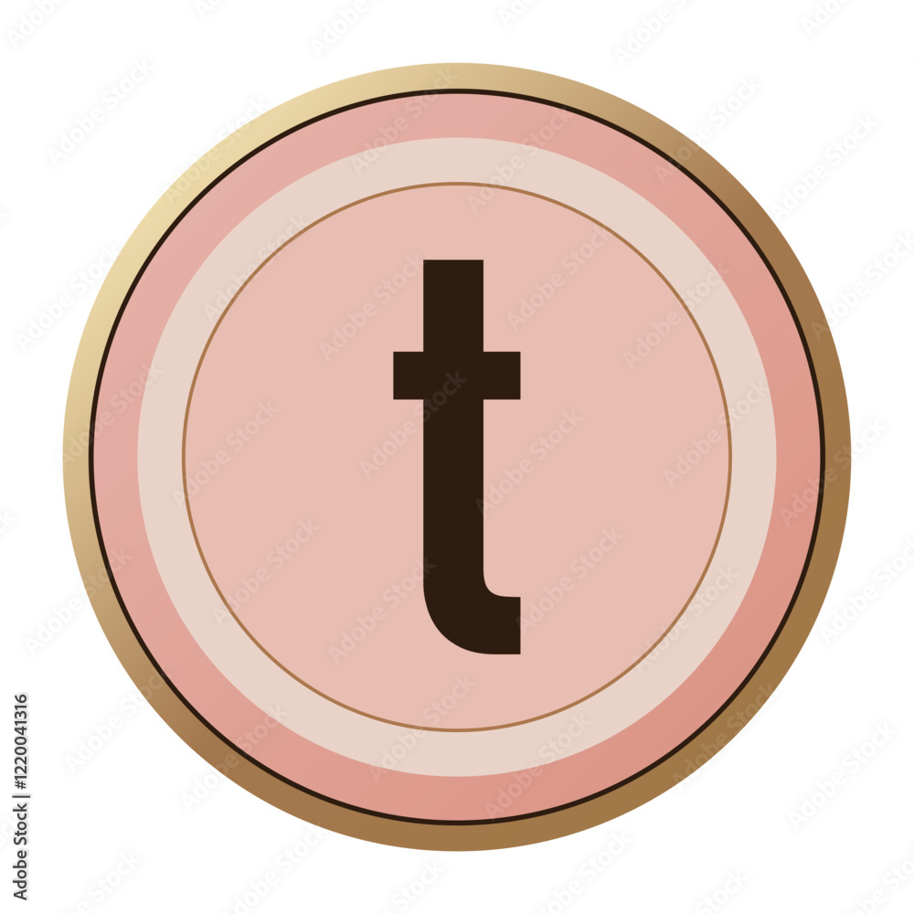 Obraz premium Romantic Valentine ‘t’ Design with Gold and Pink Tones – A Charming Letter Art for Valentine’s Day, Perfect for Romantic Themes, Invitations, and Greeting Cards