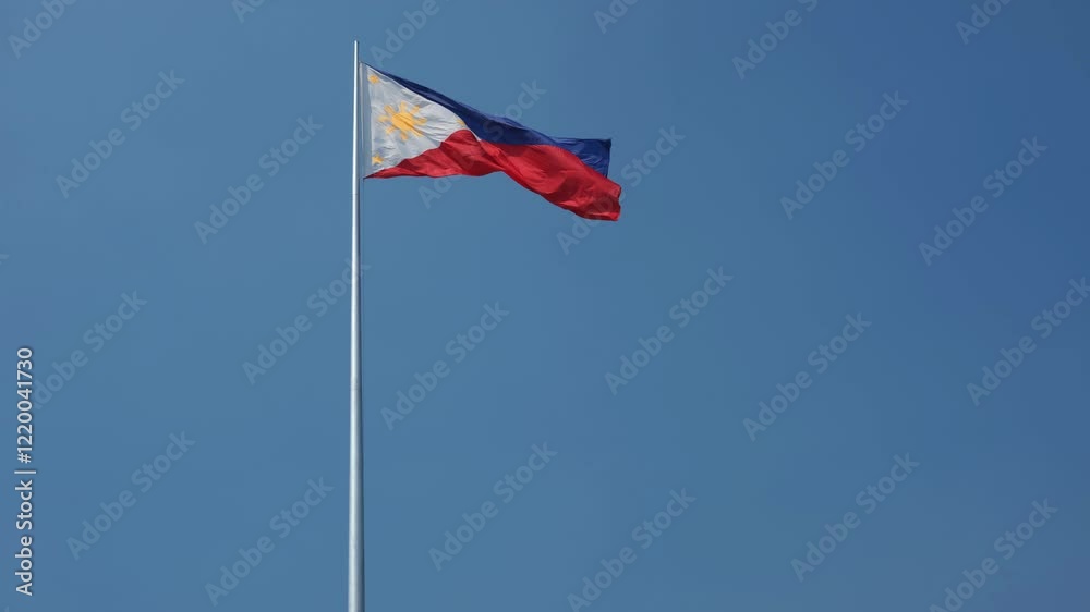 Philippine flag waving in the wind against a blue sky background. 4K footage Philippine flag waving in the wind against a blue sky background. 4K footage
