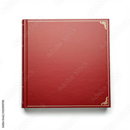 red leather bound book cover with gold accents on white background