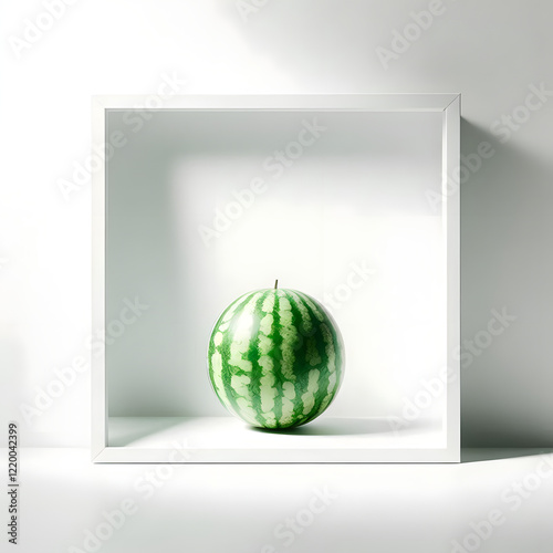 a portrait of real watemelon in a white frame and white background photo