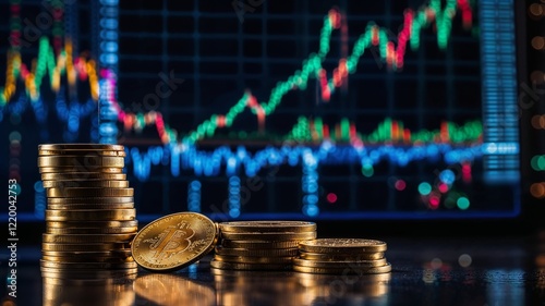 Stack of Coins with Trading Chart for Business Growth
