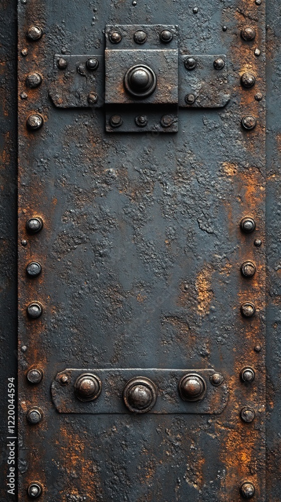 Rusty metal plate with rivets and bolts on textured background Rusty metal plate with rivets and bolts on textured background
