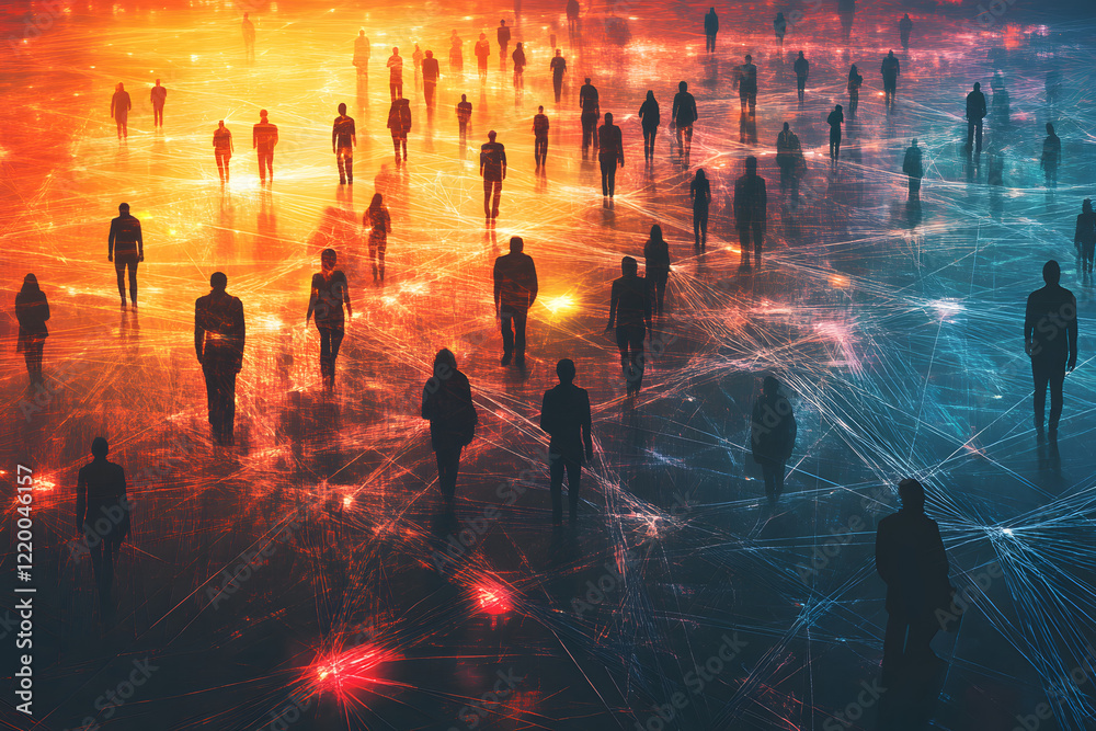 Obraz premium network silhouette diverse group of people connection connected digital technological communication interaction world business global internet web AI relation bonding online