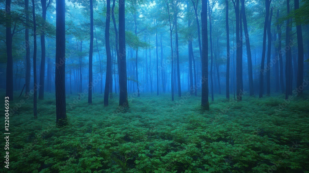 Obraz premium Enchanted Forest: Mystical Fog Oil Painting with Minimal Noise