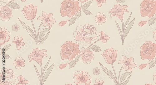 Wallpaper Mural Simple, hand-drawn floral elements in soft colors, perfectly tiled for seamless use Torontodigital.ca