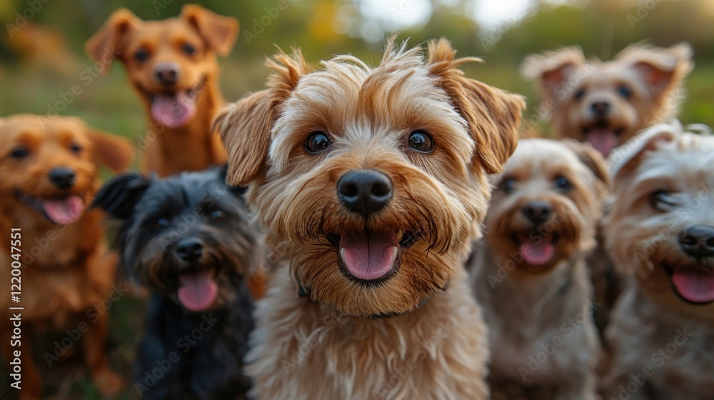 Happy dogs park autumn group portrait pet adoption Happy dogs park autumn group portrait pet adoption