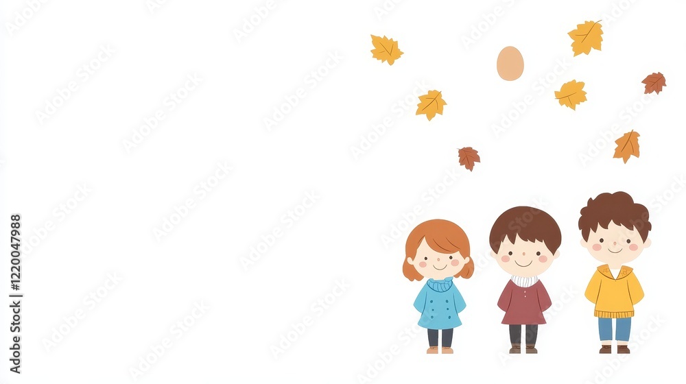 Autumn Fun Three Children Playing in Falling Leaves Autumn Fun Three Children Playing in Falling Leaves