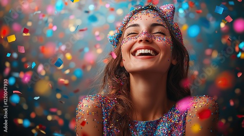 Colorful confetti and glitter on bokeh background for birthday flyers, banners, creating a bright, joyful atmosphere with copy space.