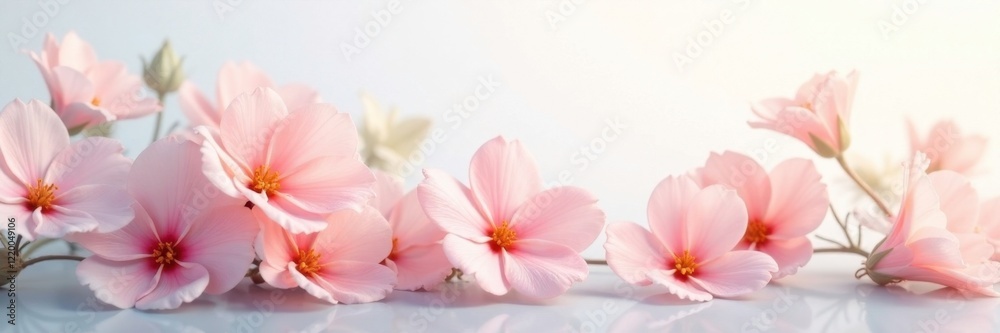 Pastel hues of flowers against a soft white background, white background, soft focus, pastel colors Pastel hues of flowers against a soft white background, white background, soft focus, pastel colors