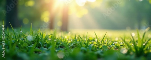 Peaceful morning dew glistening on an empty landscape, misty, abstract