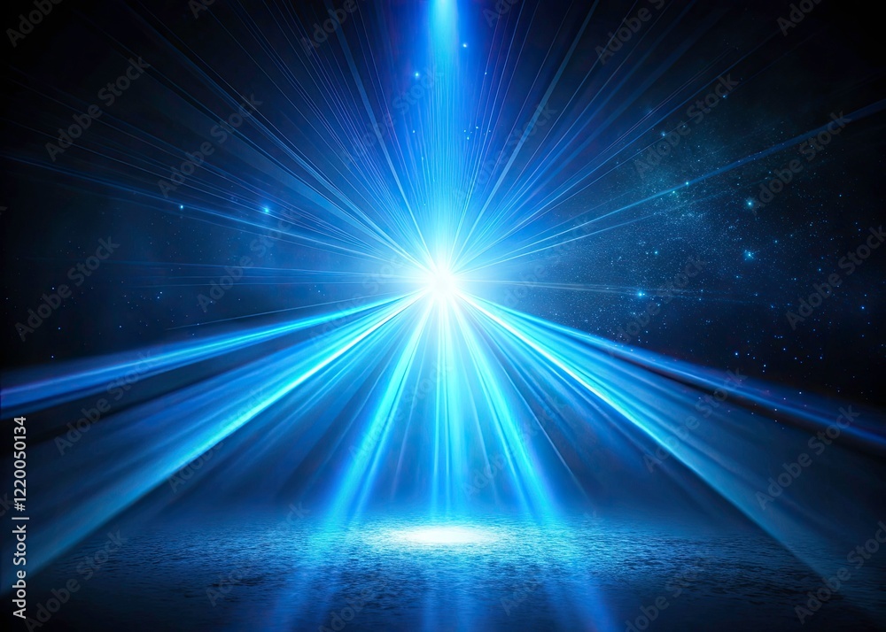 Fototapeta premium Dark Night, Blue Light Beam, Banner, Copy Space, Abstract Background, Mystical Glow, Night Scene, Blue Ray, Illumination, Spiritual, Hope, Fantasy