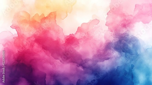 abstract watercolor painting of a cloud of pink, blue and yellow photo