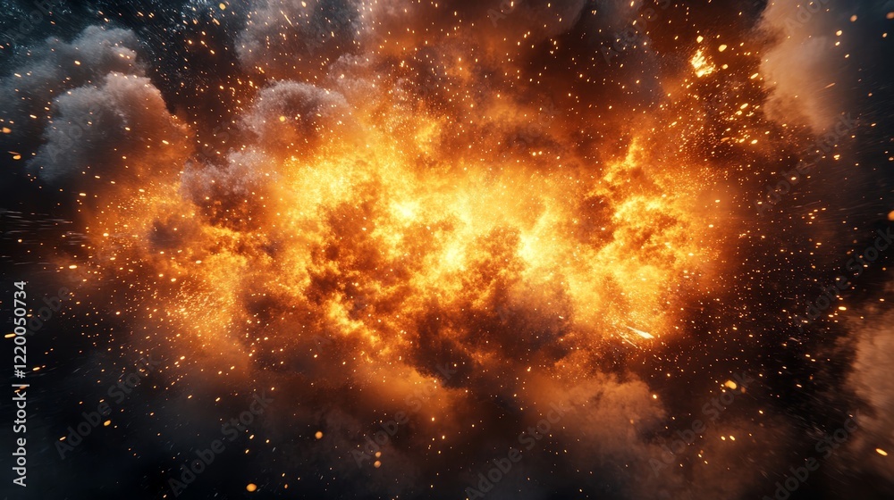 Fototapeta premium 3D render of abstract particles exploding from a central core., Generative AI