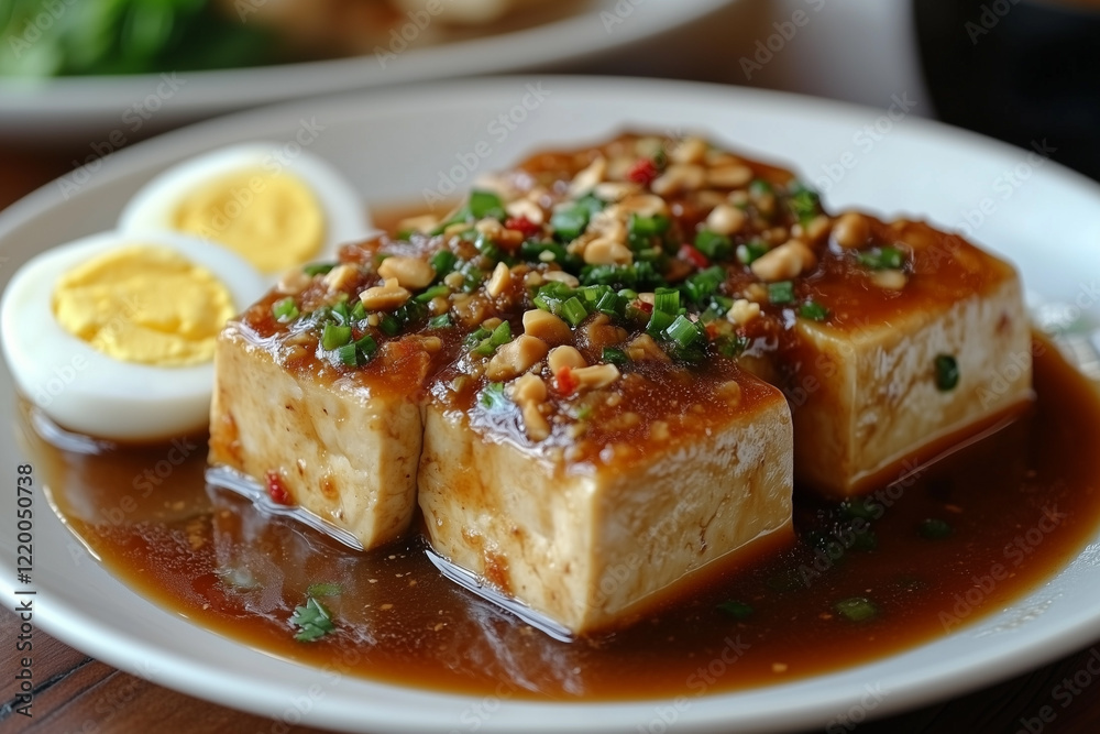 Savory Tofu Dish with Peanut Sauce and Hard Boiled Eggs Savory Tofu Dish with Peanut Sauce and Hard Boiled Eggs