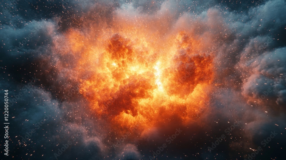 3D render of abstract particles exploding from a central core., Generative AI 3D render of abstract particles exploding from a central core., Generative AI
