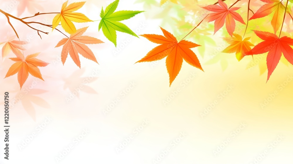 Autumn Maple Leaves on Branch, Soft Background Autumn Maple Leaves on Branch, Soft Background