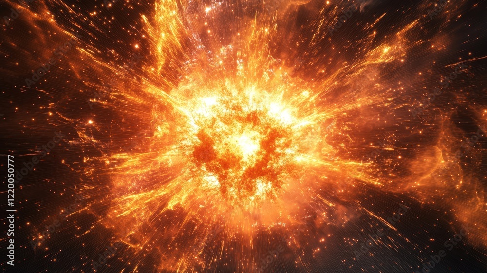 3D render of abstract particles exploding from a central core., Generative AI 3D render of abstract particles exploding from a central core., Generative AI