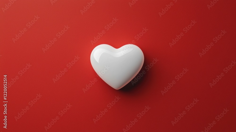 Fototapeta premium Glossy white heart on vibrant red background