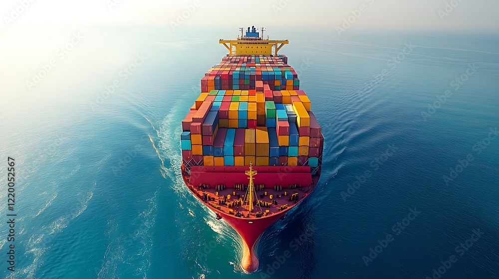 Fototapeta premium Cargo ship delivery at sea shipping industry aerial view maritime transport