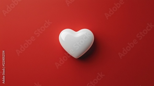 Glossy white heart on vibrant red background