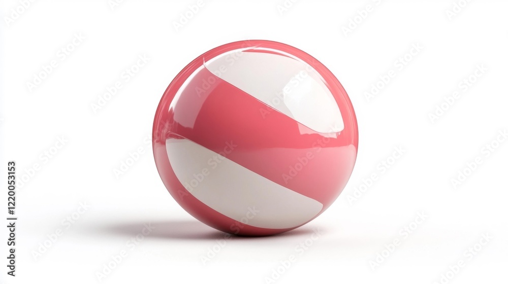 Striped beach ball with pink and white sections on a white background. Generative AI Striped beach ball with pink and white sections on a white background. Generative AI