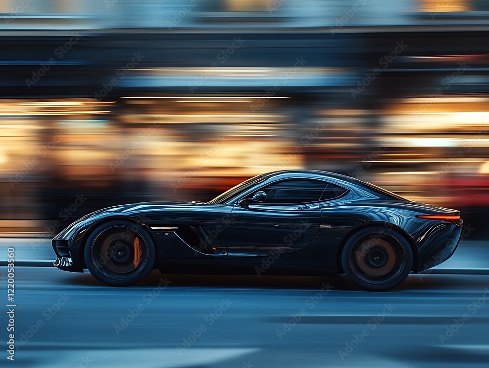 Dynamic car racing through city streets at night urban environment Dynamic car racing through city streets at night urban environment