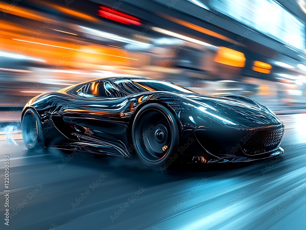 Obraz premium Dynamic car action in urban environment futuristic viewpoint photography