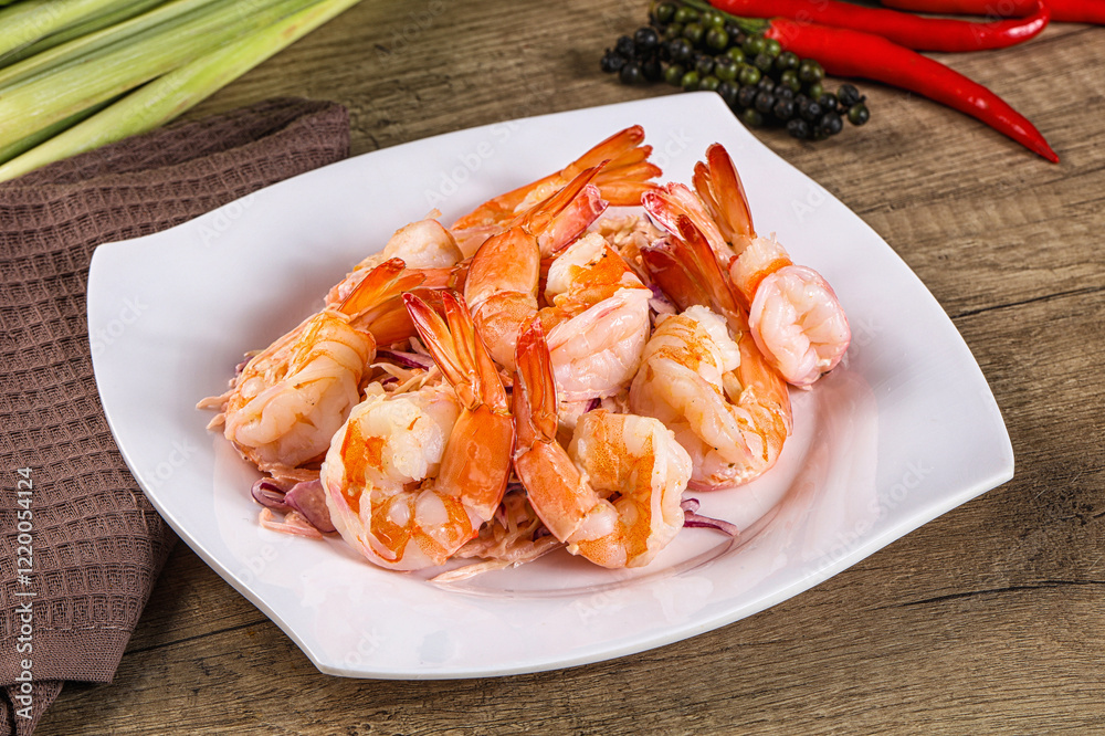 Shrimp cocktail with salad and sauce Shrimp cocktail with salad and sauce