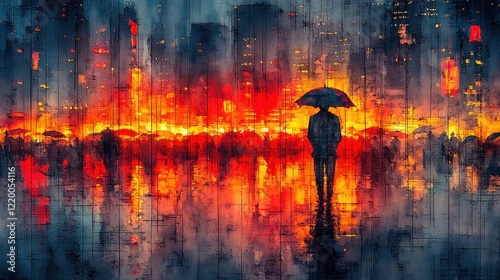 Techno City Market: Vibrant Cyberpunk Watercolor Scene with Minimal Noise, Futuristic Urban Background