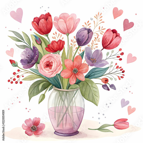 colorful flowers in watercolor style for valentine