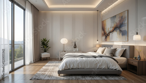 
modern bed room interior light painting background