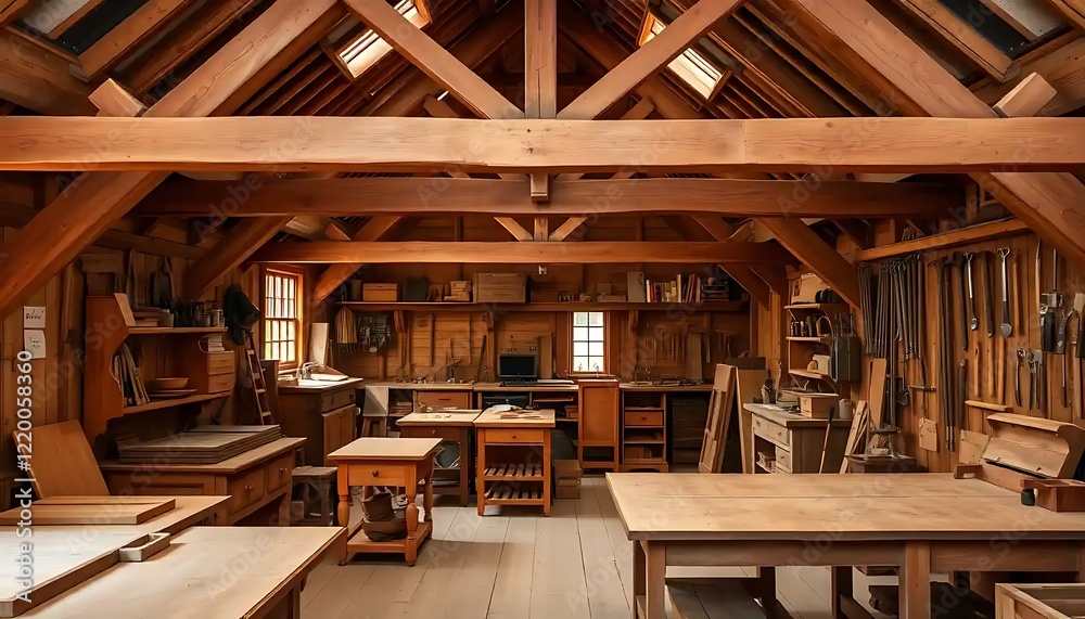 A well equipped antique woodworking shop interior A well equipped antique woodworking shop interior