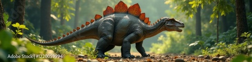 Prehistoric Stegosaurus with a long neck and plates on its back, nature, stegosaurus