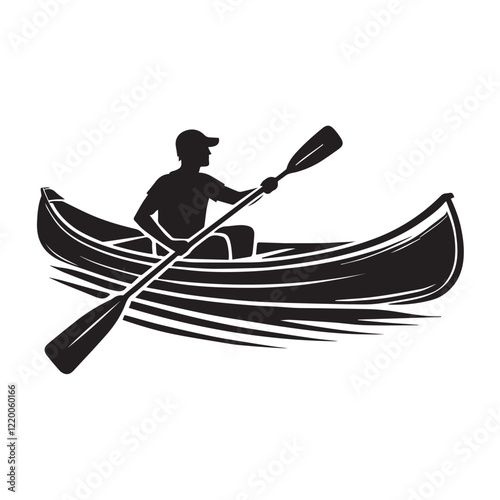 Man in canoe boat black vector on white background