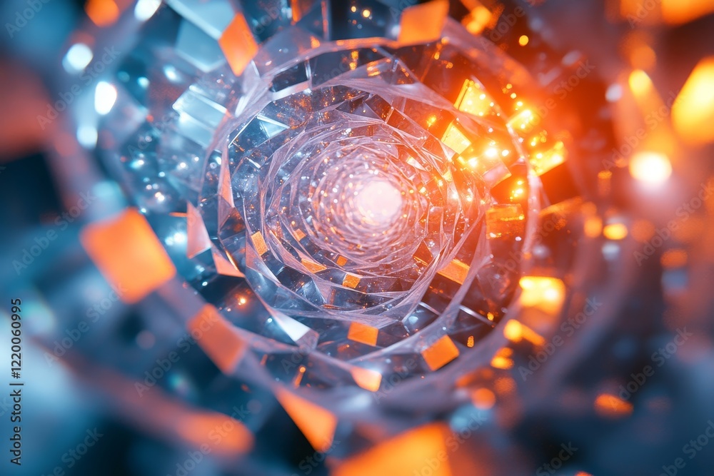 Fototapeta premium Abstract 3D rendering of floating prisms forming a dynamic vortex., Generative AI