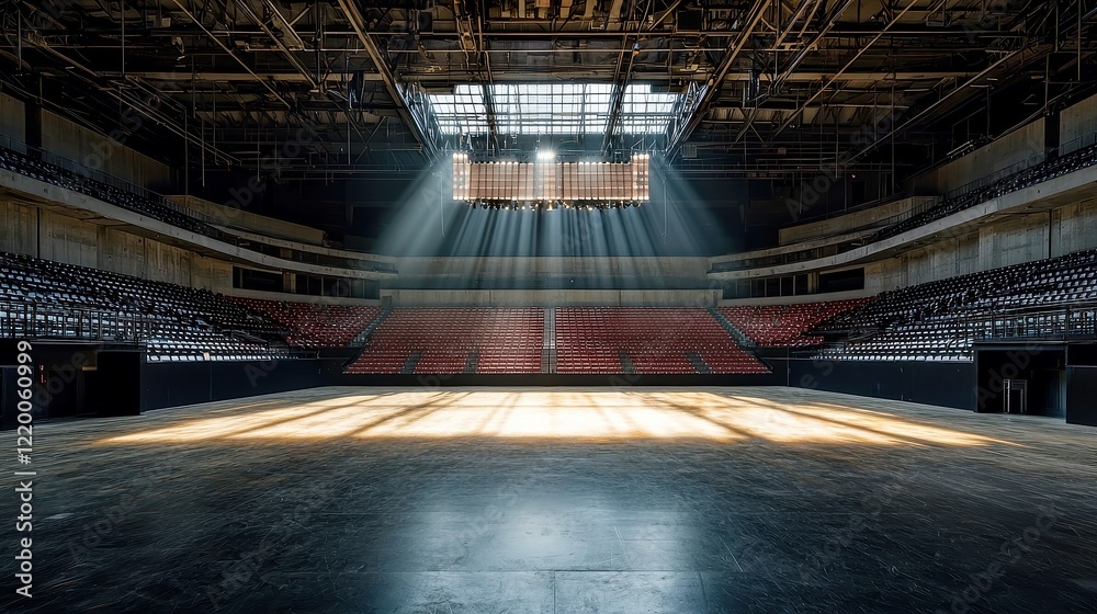 Obraz premium Vibrant American Stadium Scene, expansive arena filled with enthusiastic fans, bright sunny day, energy of live sports, excitement in the air, open space creating a lively atmosphere