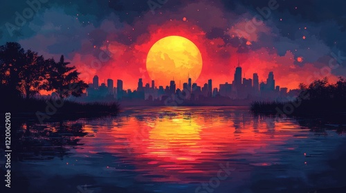 Neon Dreams: Watercolor Futuristic Cityscape with Vibrant Glowing Lights and High Contrast